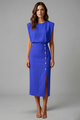 Women's Round-Neck Midi Dress — Sleeveless Fitted-Waist Button-Slit Midi Dress