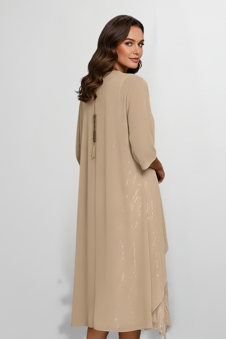 Women's Round-Neck Midi Dress with Short Sleeves – Elegant Day & Occasion Dress 3