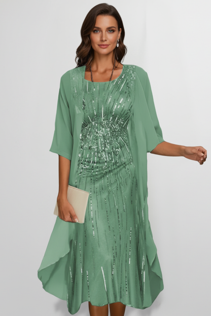 Women's Round-Neck Midi Dress with Short Sleeves – Elegant Day & Occasion Dress 7