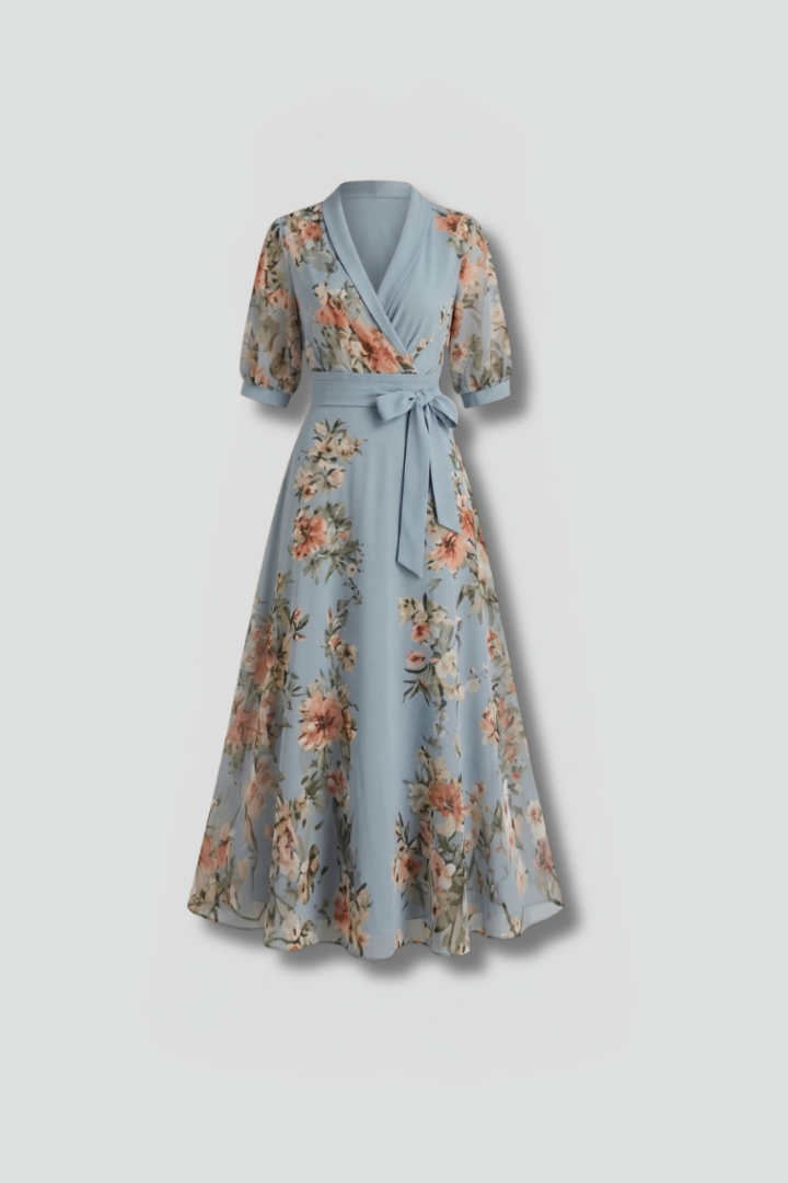 Women's Floral V-Neck Midi Dress – Elegant Summer Occasion Dress 1