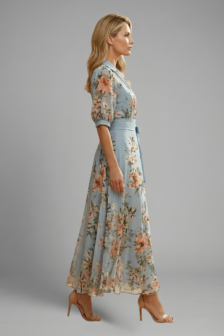 Women's Floral V-Neck Midi Dress – Elegant Summer Occasion Dress 4