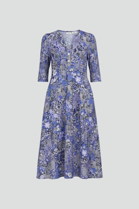 Women's V-Neck Midi Dress with Three-Quarter Sleeves – Elegant Occasion Dress 1