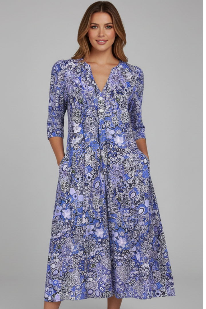 Women's V-Neck Midi Dress with Three-Quarter Sleeves – Elegant Occasion Dress 2