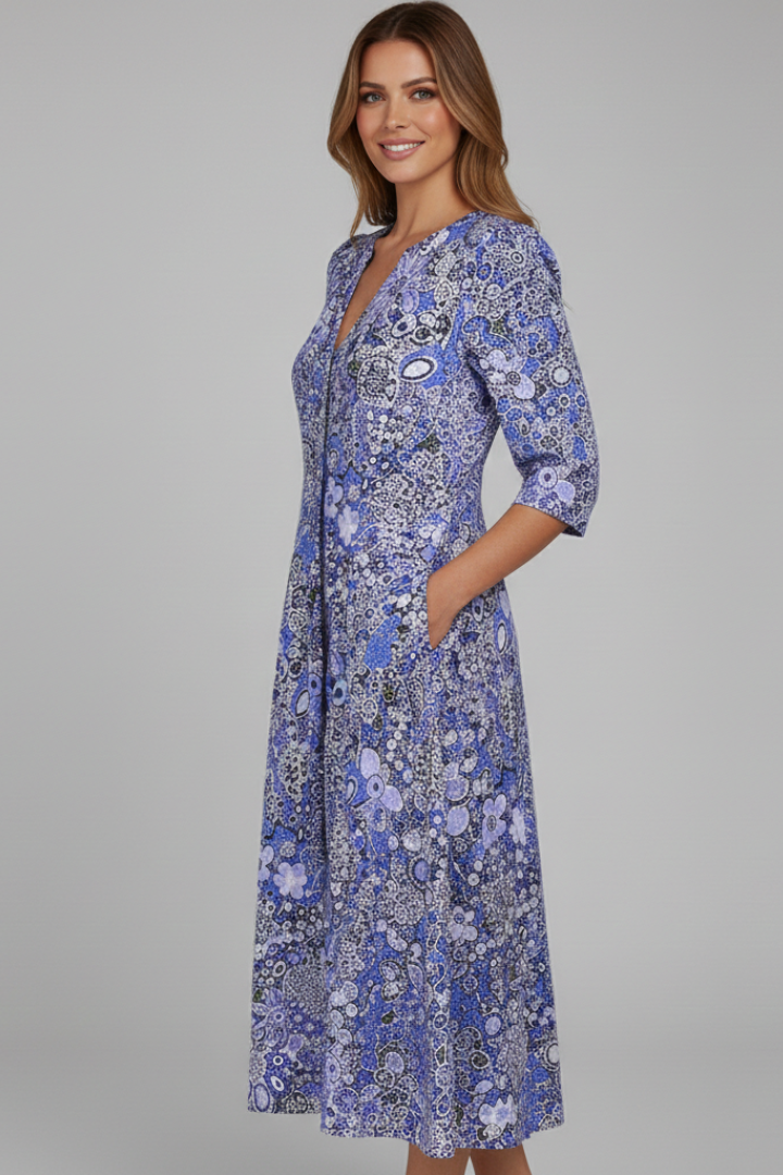 Women's V-Neck Midi Dress with Three-Quarter Sleeves – Elegant Occasion Dress 3
