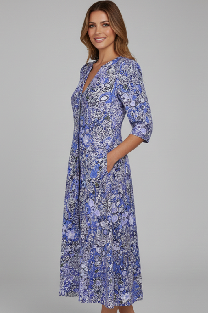 Women's V-Neck Midi Dress with Three-Quarter Sleeves – Elegant Occasion Dress 4
