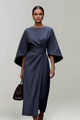 Women's Midi Dress with Wide Sleeves & Waist Belt – Elegant Flowing Occasion Dress 2