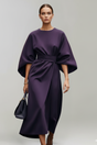 Women's Midi Dress with Wide Sleeves & Waist Belt – Elegant Flowing Occasion Dress 9