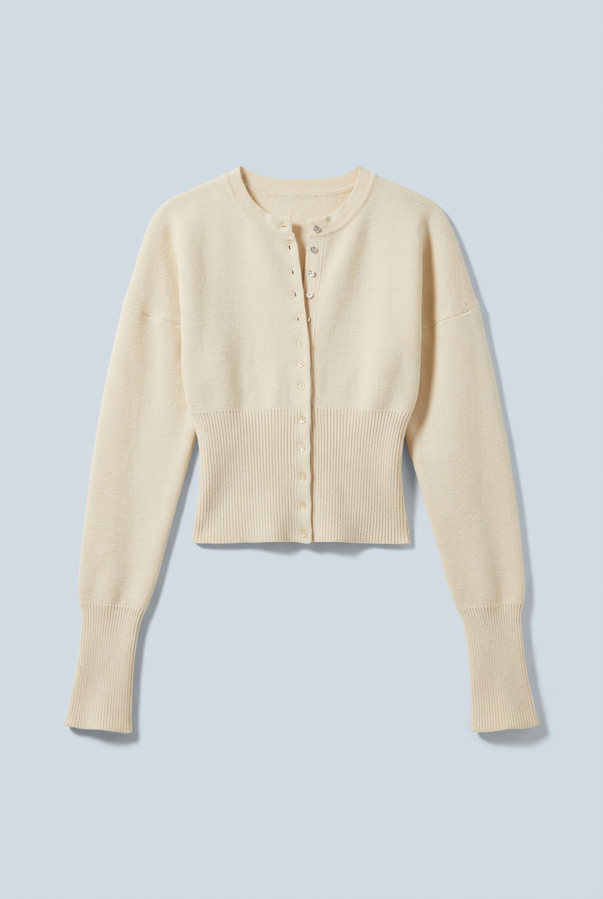 Women's slim-fit cropped button-front cardigan with long sleeves