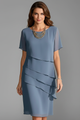 Women's Short-Sleeve Dress with Layered Front – Elegant Straight-Hem Day Dress 2