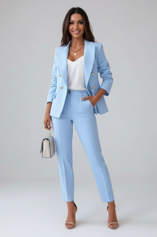 Women's Suit Set – Buttoned Tailored Jacket & Straight-Leg Trousers for Office 2
