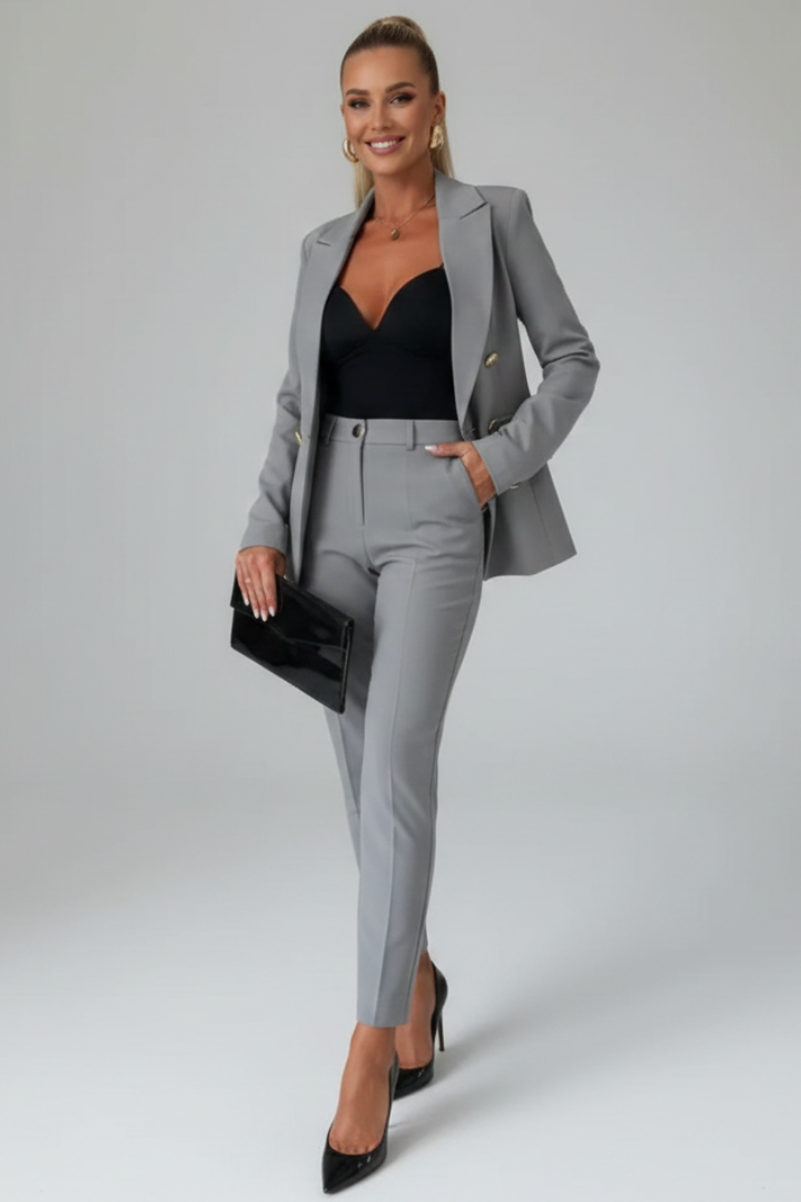 Women's Suit Set – Buttoned Tailored Jacket & Straight-Leg Trousers for Office 14
