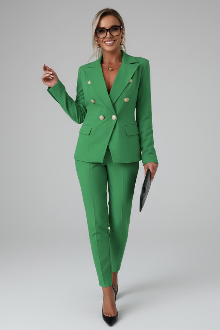 Women's Suit Set – Buttoned Tailored Jacket & Straight-Leg Trousers for Office 13