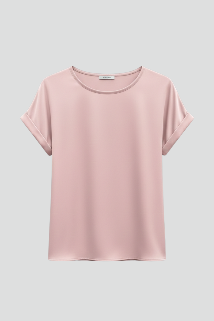 Women's Round-Neck T-Shirt with Rolled Sleeves – Casual Everyday Basic Top 1