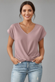 Women's V-Neck Short-Sleeve T-Shirt — Loose Gathered-Front Plain Summer Top
