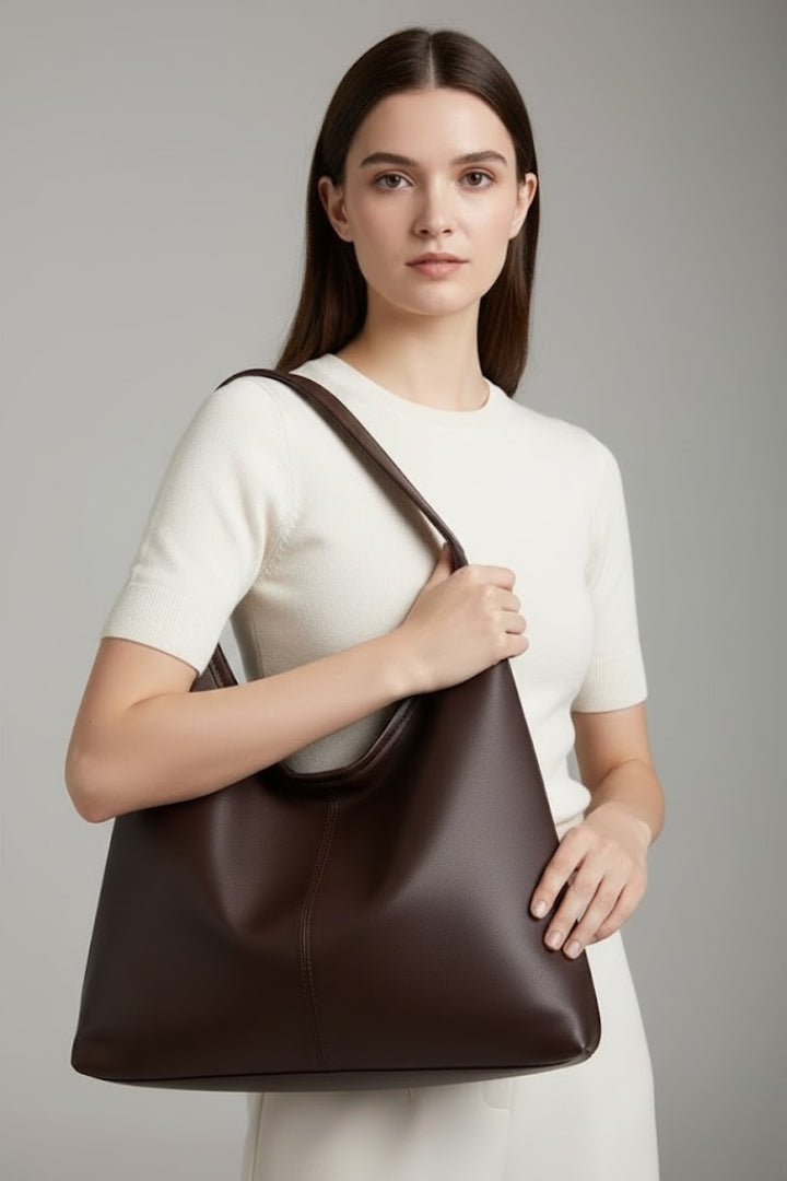 Women's large shoulder tote bag with long handles and spacious interior