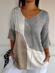 Women's abstract geometric colour block knit sweater with V-neck