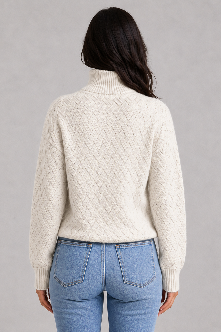 Women's textured knit roll neck sweater with long sleeves
