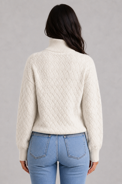 Women's textured knit roll neck sweater with long sleeves