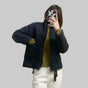 Women's quilted puffer jacket with stand collar, zip front and two patch pockets
