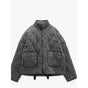 Women's quilted puffer jacket with stand collar, zip front and two patch pockets