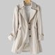 Women's long-sleeve trench coat with notched lapels and button front