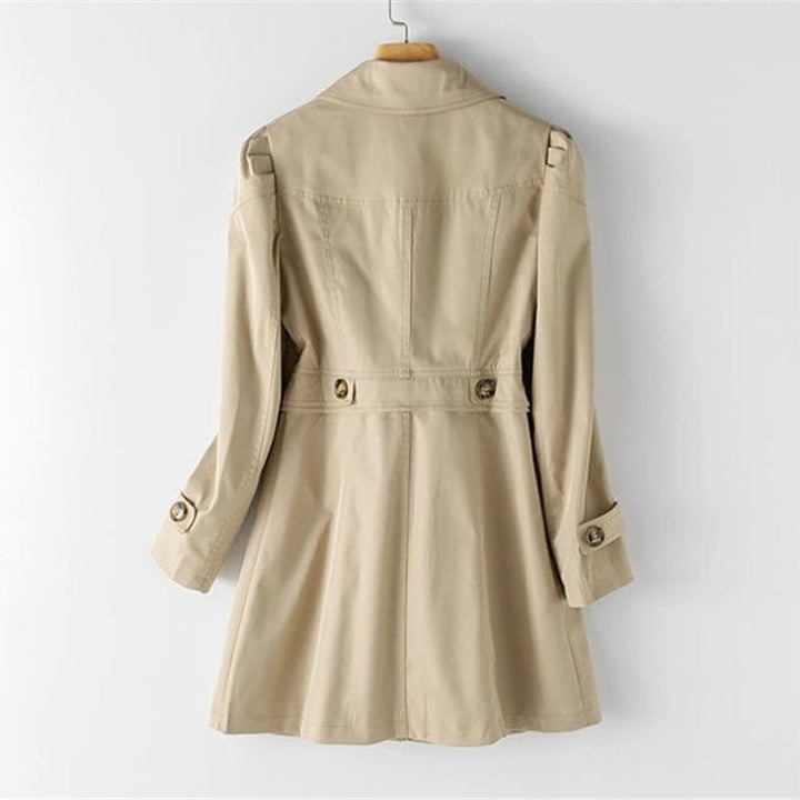 Women's long-sleeve trench coat with notched lapels and button front