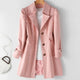 Women's long-sleeve trench coat with notched lapels and button front
