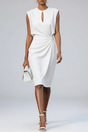 Women's sleeveless midi dress with crew neckline and wrap waist detail