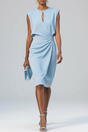 Women's sleeveless midi dress with crew neckline and wrap waist detail