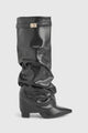 Women's mid-calf slouch boots with buckle strap