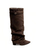 Women's mid-calf slouch boots with buckle strap