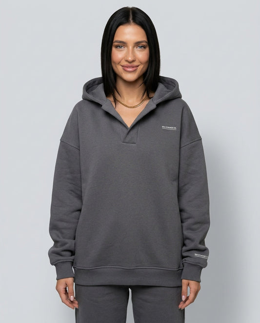 Women's oversized hooded lounge hoodie with long sleeves and ribbed trims
