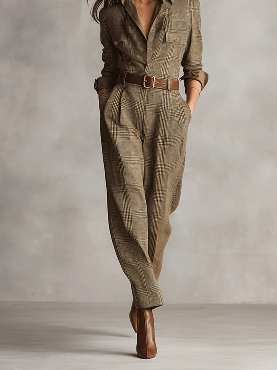 Georgina Check Button Front Jumpsuit