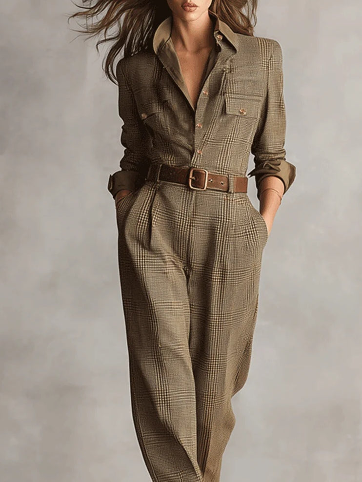 Georgina Check Button Front Jumpsuit