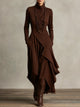 Women's asymmetric turtleneck maxi dress with long sleeves and pockets