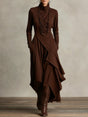 Women's asymmetric turtleneck maxi dress with long sleeves and pockets