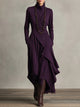 Women's asymmetric turtleneck maxi dress with long sleeves and pockets