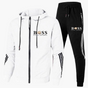 Men's hooded tracksuit set with zip jacket, tapered trousers and contrast stripes