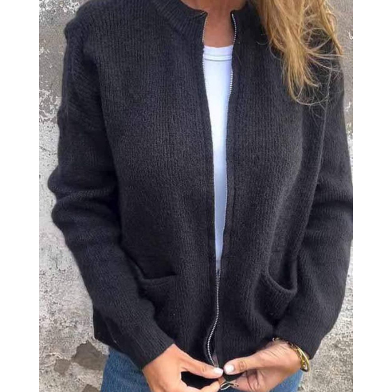 Women's open-front knit cardigan with patch pockets