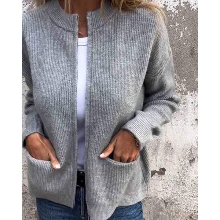 Women's open-front knit cardigan with patch pockets
