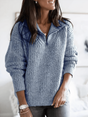 Women's textured knit quarter-zip sweater with mock neck and long sleeves