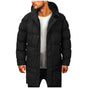 Men's long hooded puffer coat with front pockets