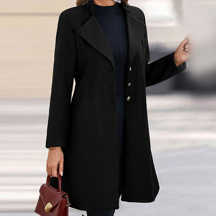 Women's tailored longline coat with notched lapels and button front