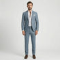 Men's tailored two-piece suit with notched lapels, long sleeves and straight-leg trousers