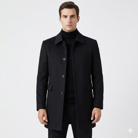 Men's structured overcoat with notched collar, button front and flap pockets