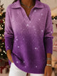 Women's knitted polo sweater with V-neck collar and star details