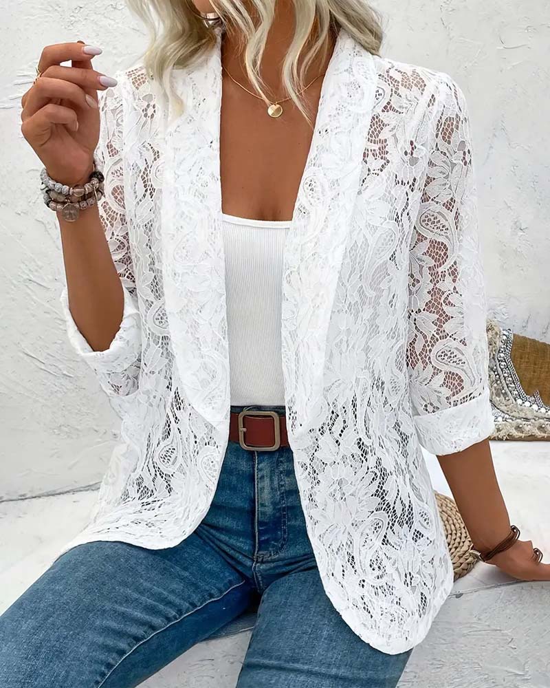Women's open-front lace blazer with long sleeves