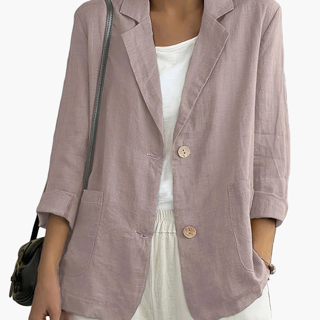 Women's casual blazer with notched lapels and patch pockets