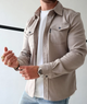 Men's long sleeve shirt jacket with collar and two chest pockets