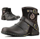 Men's ankle biker boots with multiple buckle straps